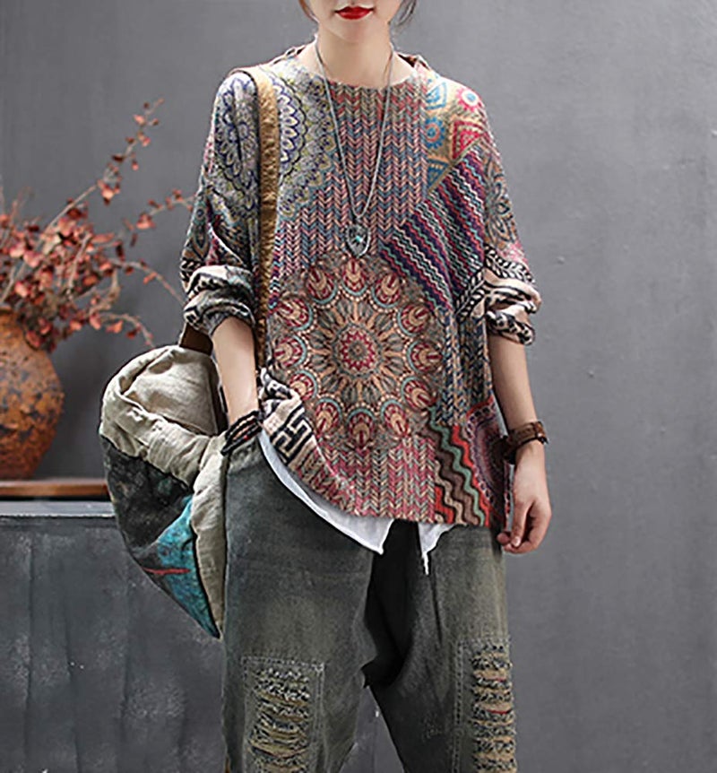 YESNO Women Sweater Graphic Oversized Pullover Sweaters Casual Loose Long Sleeve Knit Tops M S01 CR27 - Image 2